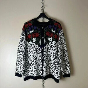 Vintage Floral All Over  Pattern Norwegian Cardigan Sweater